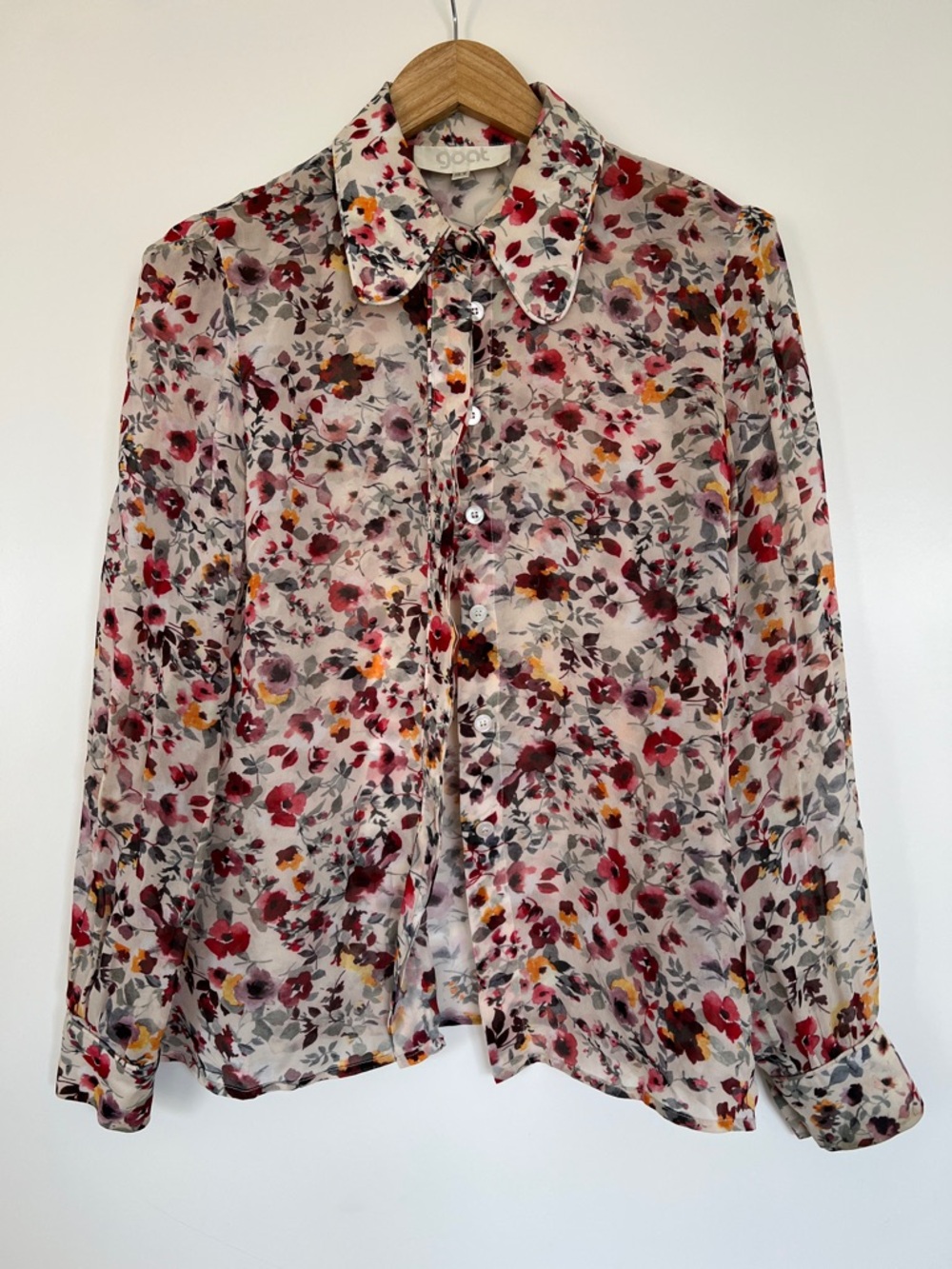 GOAT Cream Floral Button-Down Shirt with Red, Burgundy & Mustard Accents
